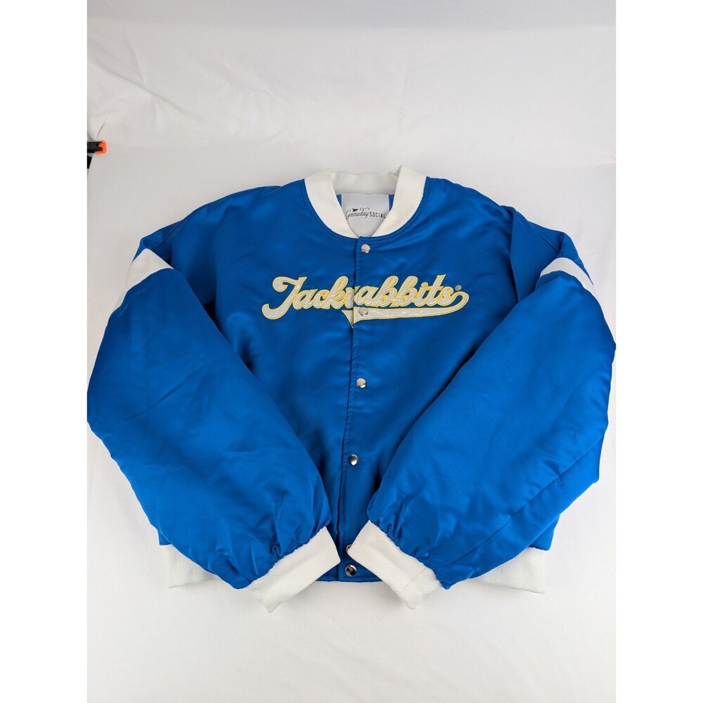 Men's XL SDSU Jackrabbits Bomber Jacket Blue Light Coat Snap Button Letterman